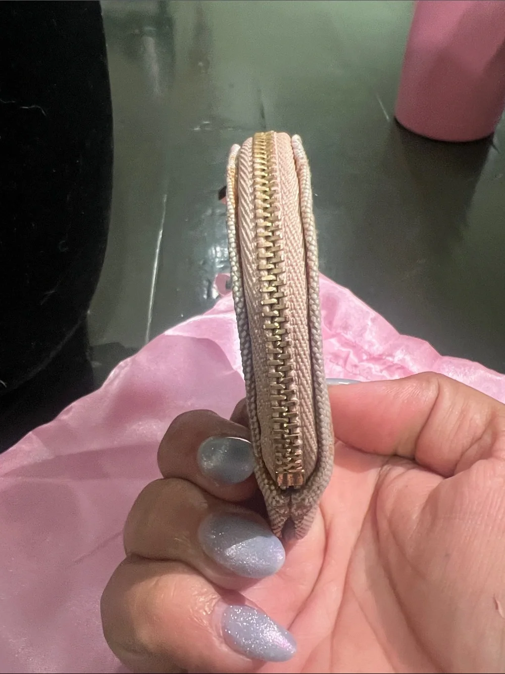 Louis Vuitton Blush Monogram Round Coin Case with Gold Accents